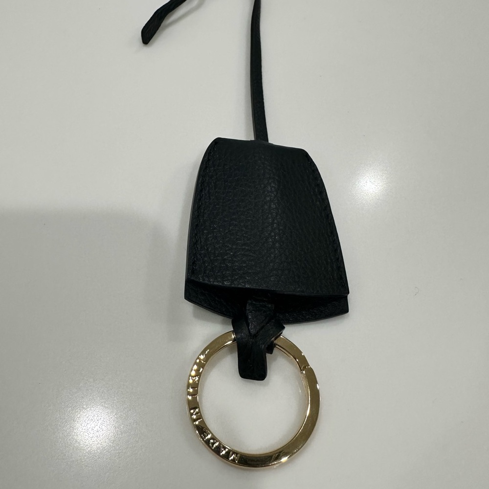 Black Ferragamo Leather Keychain with Gold Ring